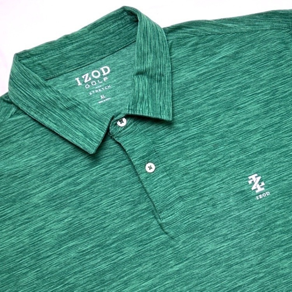 IZOD Mens Space Dye Stretch Performance Golf Polo Shirt Size XL Green Active
